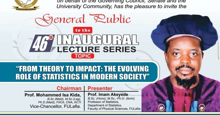 Federal University of Lafia Hosts 46th Inaugural Lecture on the Evolving Role of Statistics in Modern Society
